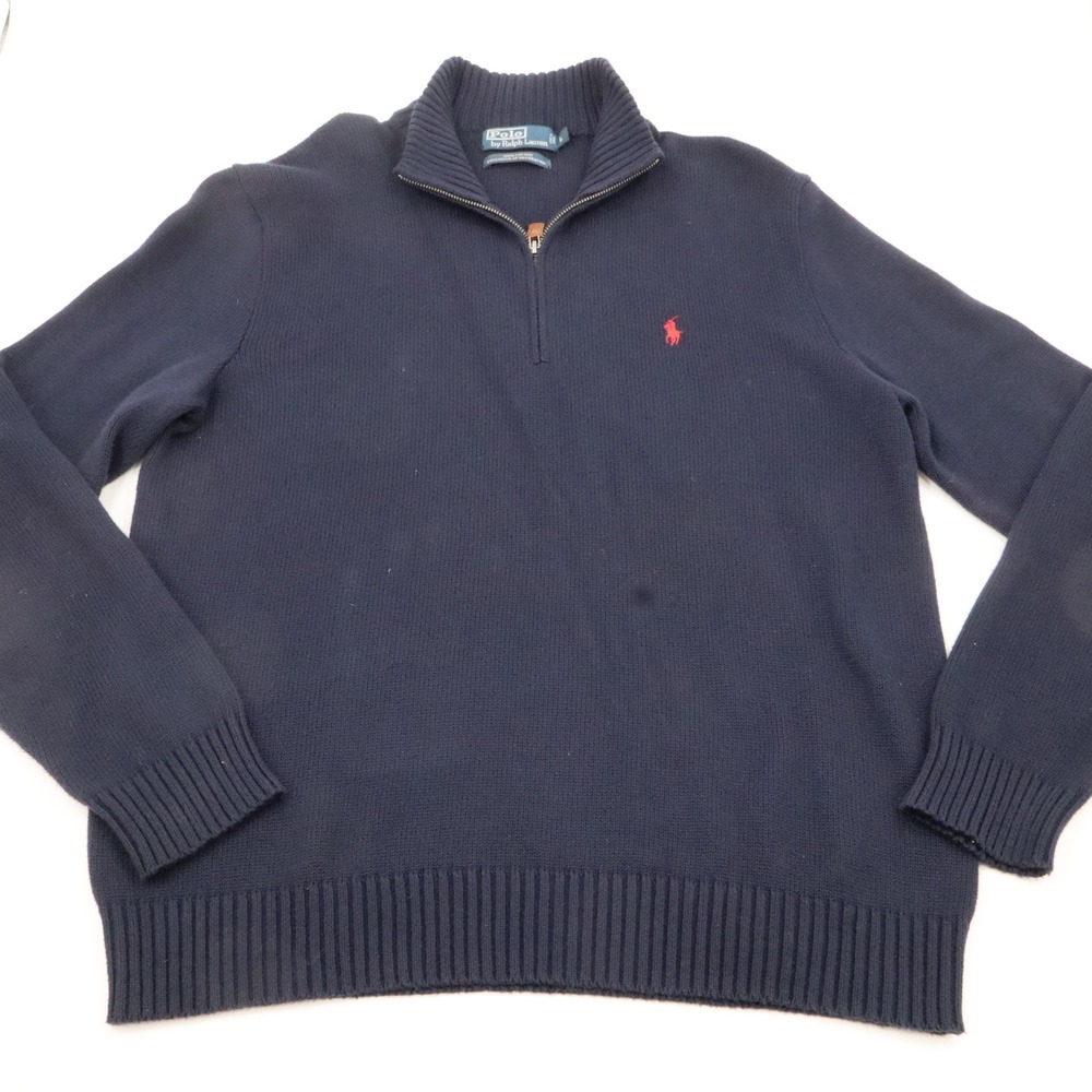 Polo Ralph Lauren Quarter Zip Sweater Mens Large Navy Blue Cotton Pony Logo